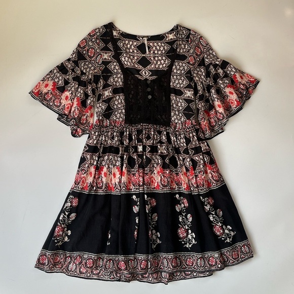 Free People Haden Bell Sleeve Lace Embroidered Mini Dress - Picture 3 of 11